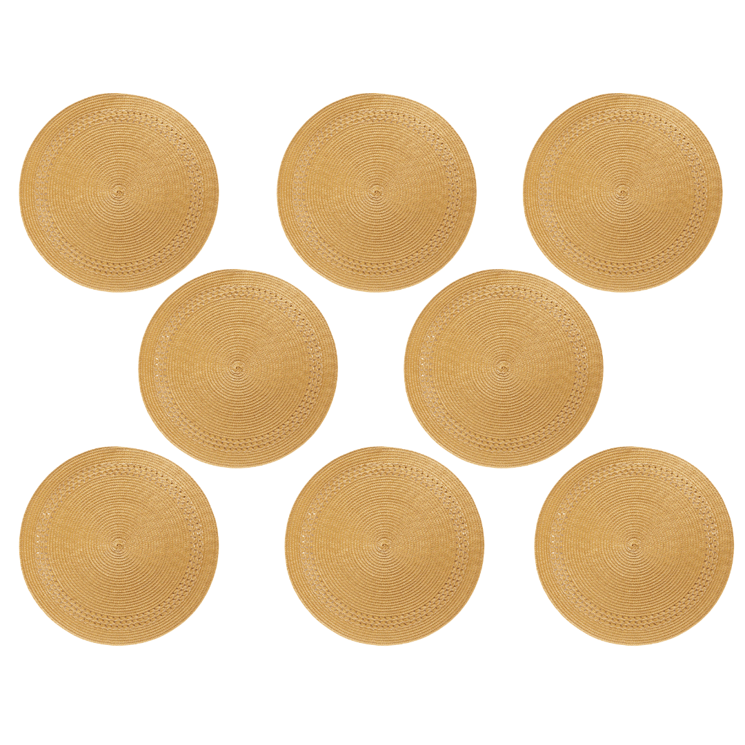 Kit de 8 Jogo Americano Redondo em Poliester Mostarda 38cm - Ela Decora