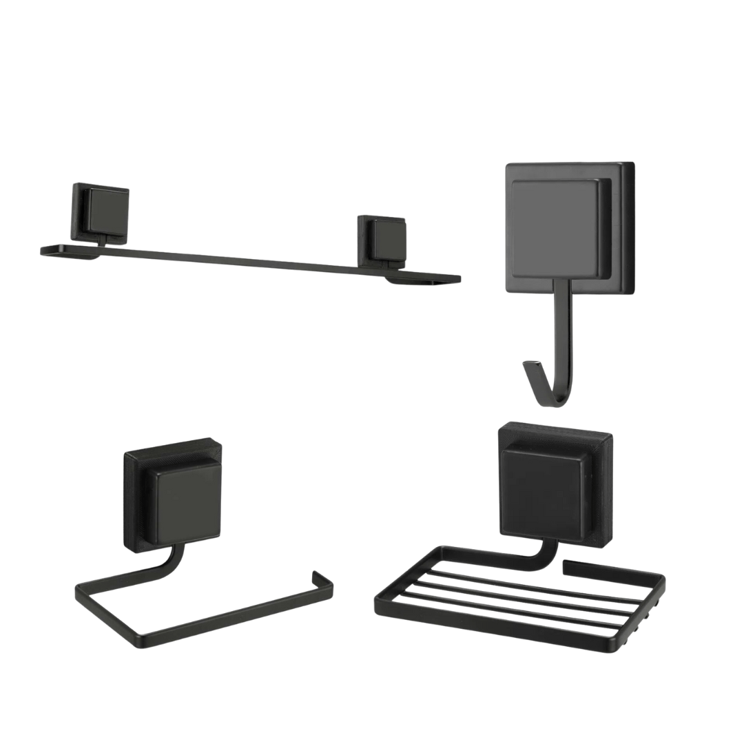 Kit de Banheiro 3M Aço Piatina Preto 4 Peças - Ela Decora