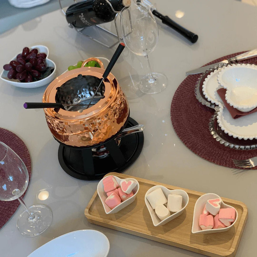 Kit Fondue 11 Peças com Bowl de Cristal Martelado - Ela Decora