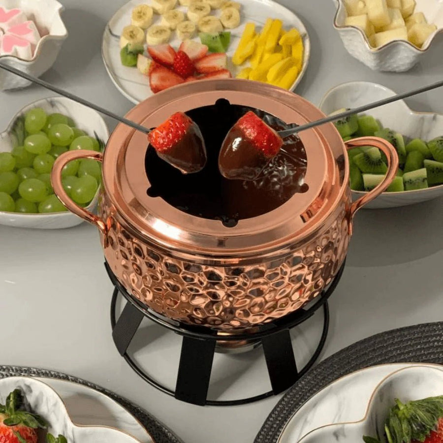 Kit Fondue 11 Peças com Bowl de Cristal Martelado - Ela Decora