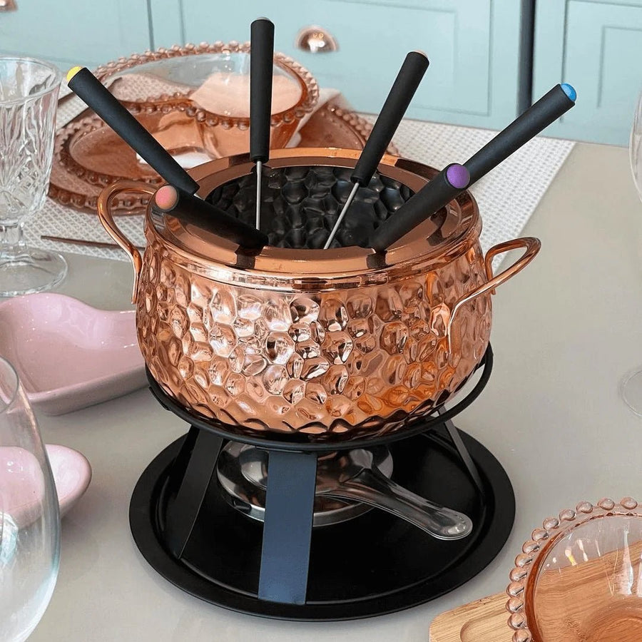 Kit Fondue 11 Peças com Bowl de Cristal Martelado - Ela Decora