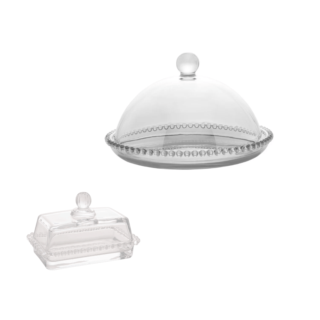 Kit Manteigueira e Queijeira de Cristal Pearl 2 Peças - Ela Decora