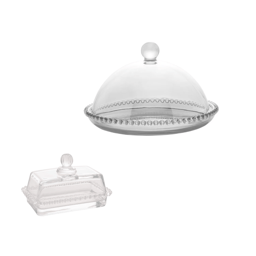 Kit Manteigueira e Queijeira de Cristal Pearl 2 Peças - Ela Decora