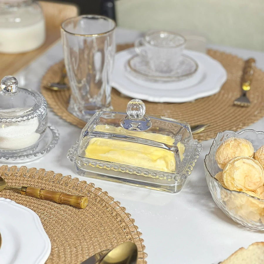 Kit Manteigueira e Queijeira de Cristal Pearl 2 Peças - Ela Decora