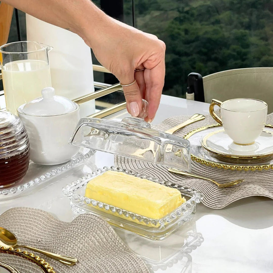Kit Manteigueira e Queijeira de Cristal Pearl 2 Peças - Ela Decora