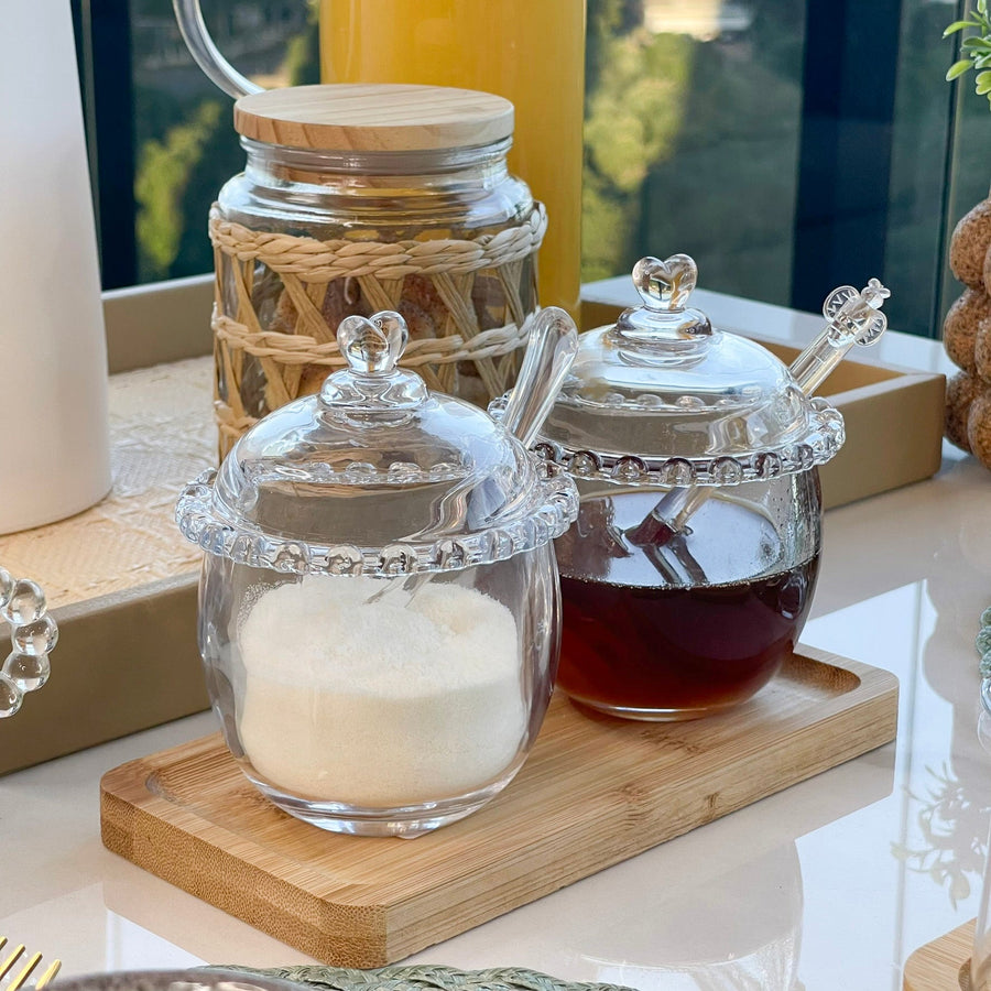 Kit Meleira + Açucareiro de Cristal Detalhes de Coração 2 Peças - Ela Decora