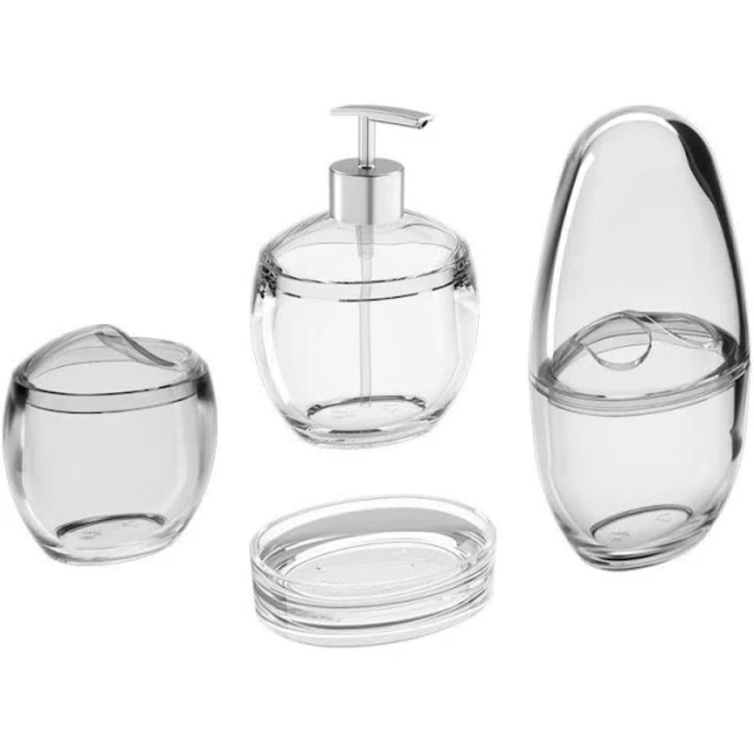 Kit para Banheiro Acessórios Spoom Cristal 4 Peças - Ela Decora