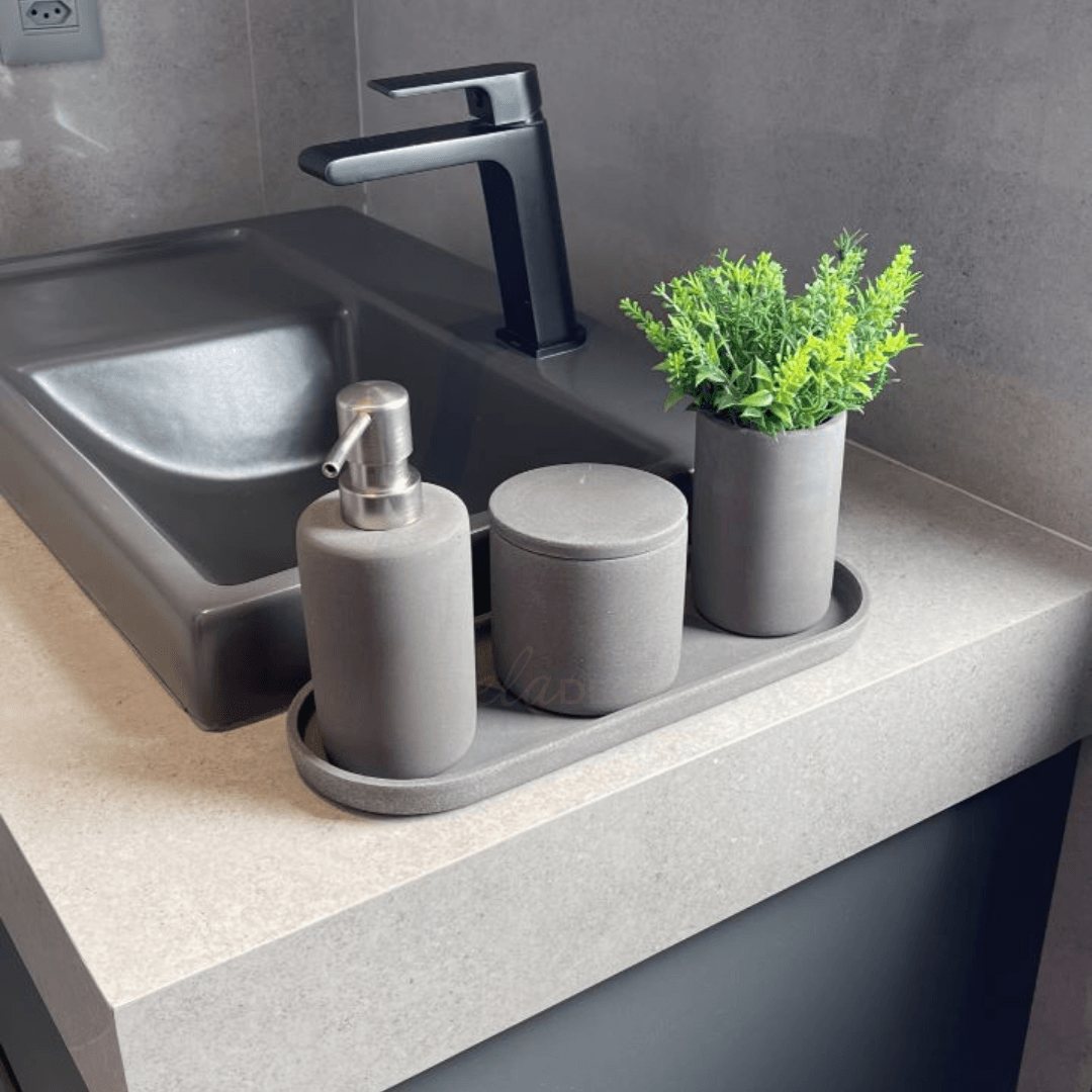 Kit para Banheiro Cimento Cinza 4 Peças - Ela Decora