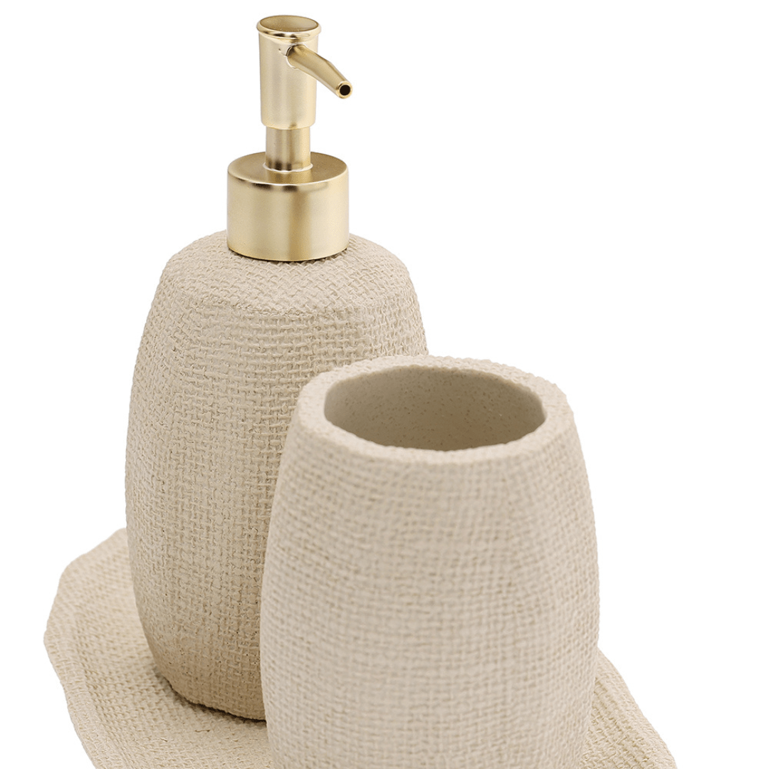 Kit para Banheiro em Cerâmica Bege 3 Peças - Ela Decora
