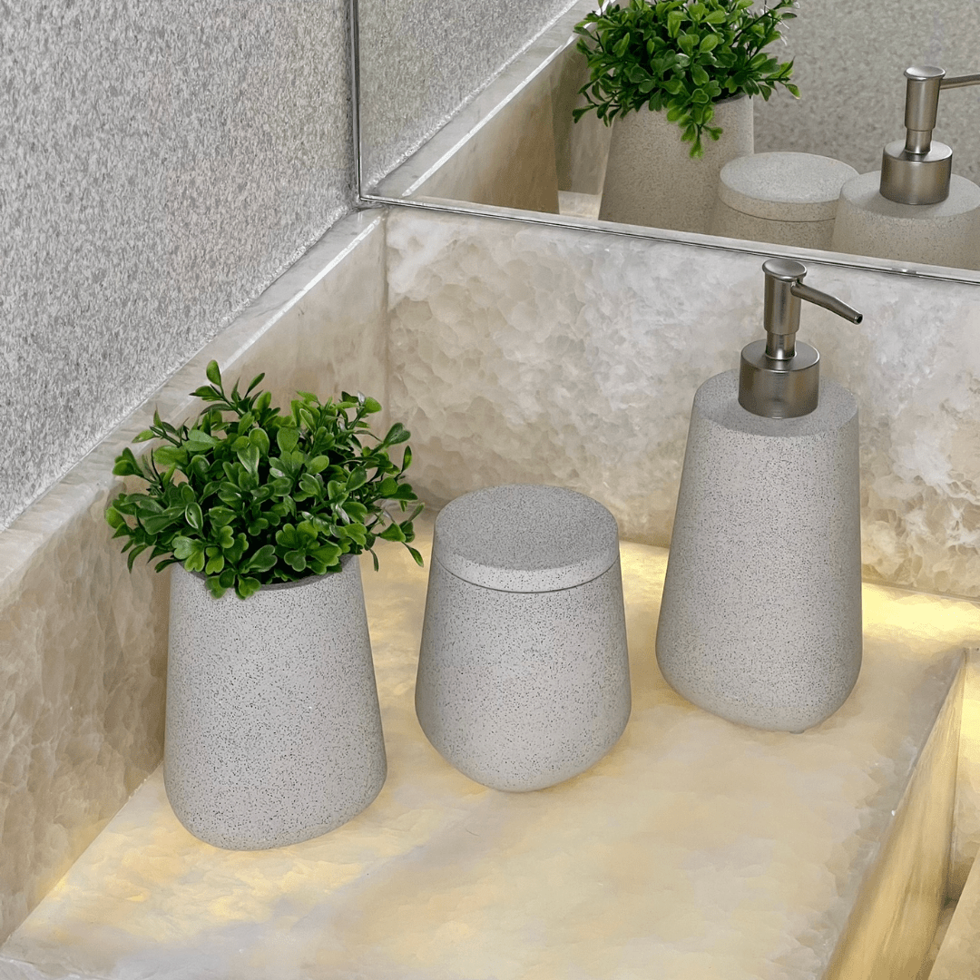Kit para Banheiro em Cimento Cinza 3 Peças - Ela Decora