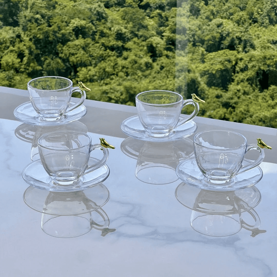 Kit para Mesa Posta Café Golden Bird 8 Peças - Ela Decora