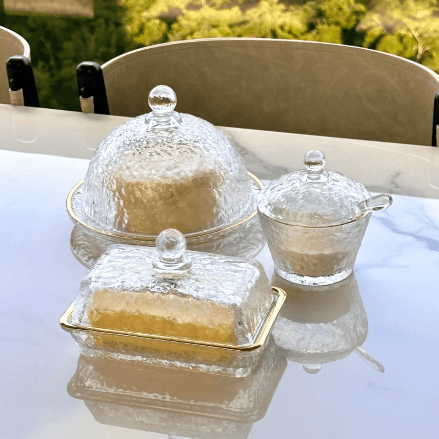 Kit para mesa Posta Cristal Martelado Petra 5 Peças - Ela Decora