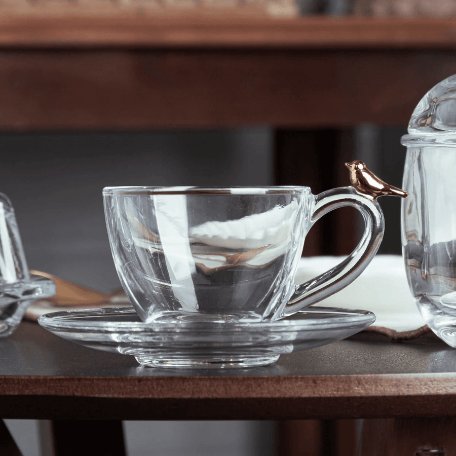 Kit para Mesa Posta de Café Linha Golden Bird 7 Peças - Ela Decora