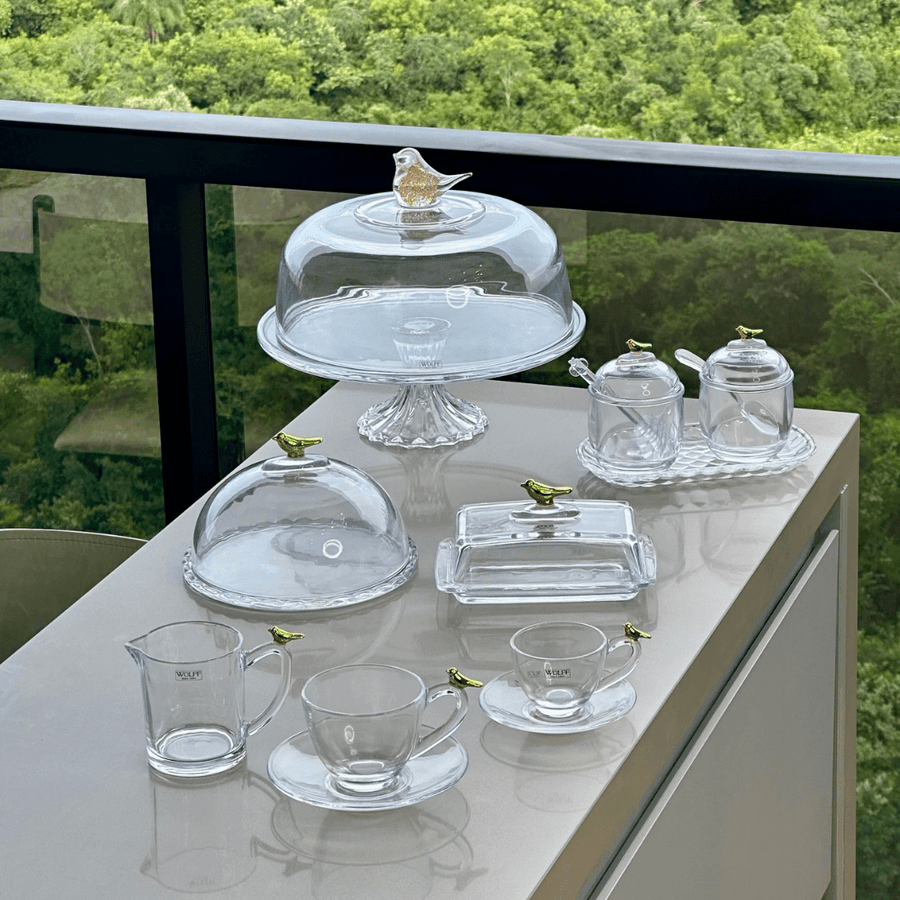 Kit para Mesa Posta de Cristal Golden Bird 8 Peças - Ela Decora