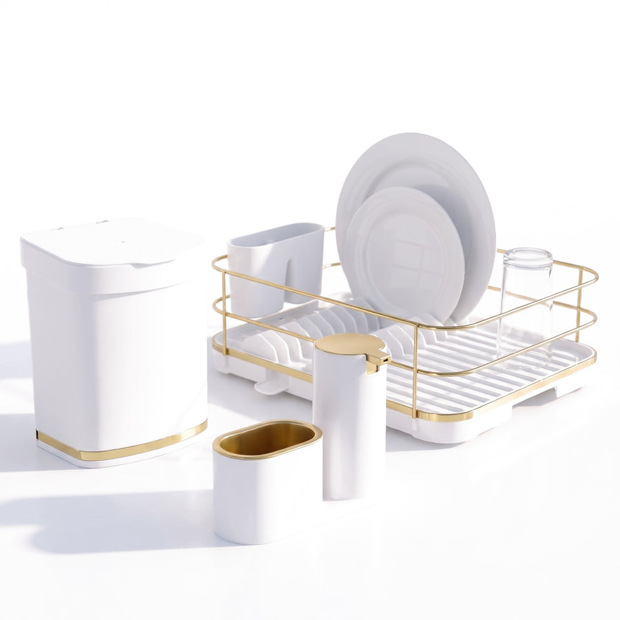 Kit Pia Organizada Branco e Dourado 3 Peças