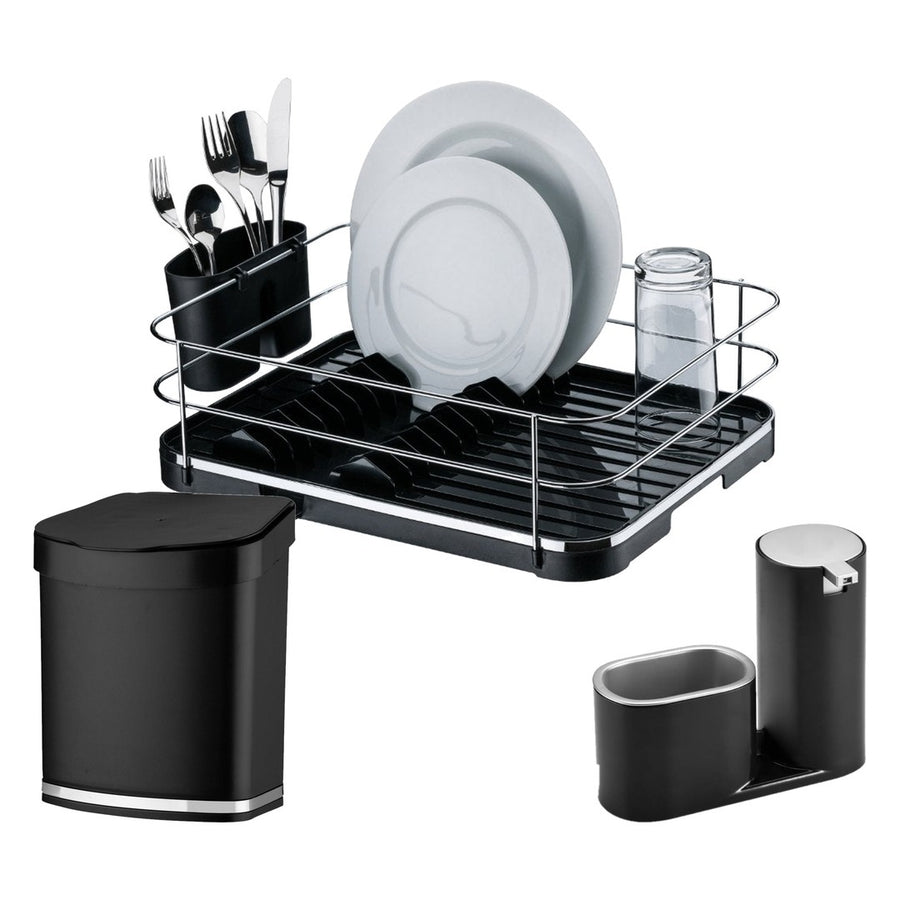 Kit Pia Organizada Premium Preto e Cromado 3 Peças