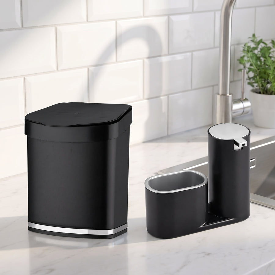 Kit Pia Organizada Premium Preto e Cromado 2 Peças