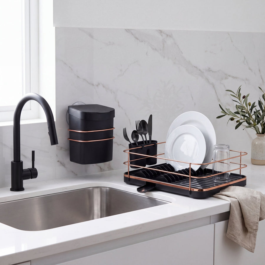 Kit Pia Organizada Preto e Rose Gold 2 Peças