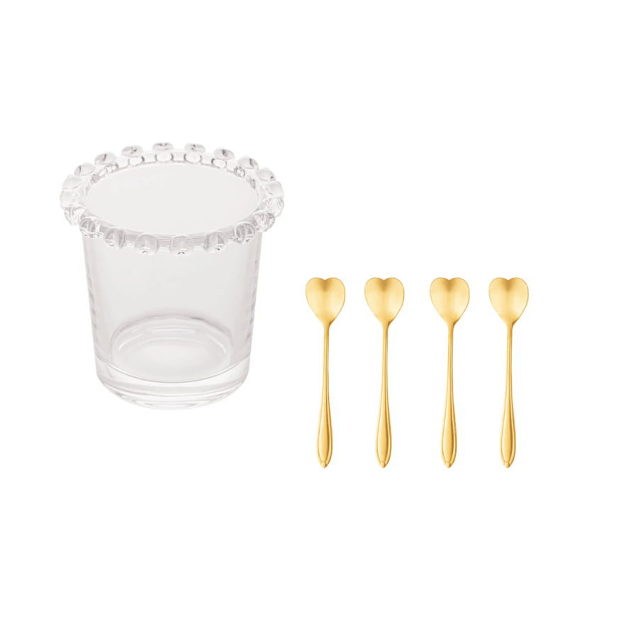Kit Porta Talheres e Jogo 4 Colheres para Chá Dourado 5 Peças - Ela Decora
