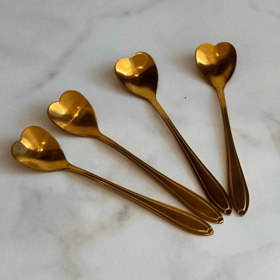 Kit Porta Talheres e Jogo 4 Colheres para Chá Dourado 5 Peças - Ela Decora