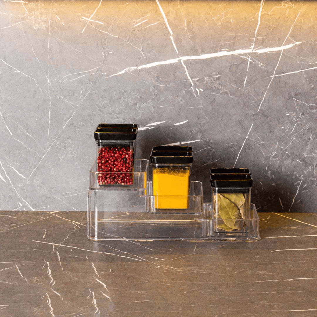 Kit Porta Temperos Lumini com Tampa Preta 13 Peças - Ela Decora