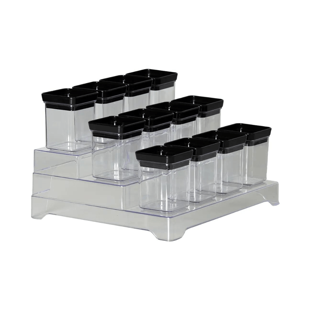 Kit Porta Temperos Lumini com Tampa Preta 13 Peças - Ela Decora
