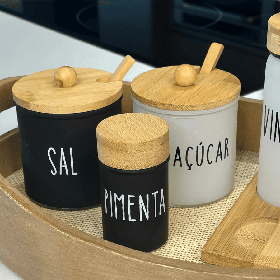Kit Saleiro e Açucareiro de Vidro Doha Preto e Branco 2 Peças - Ela Decora