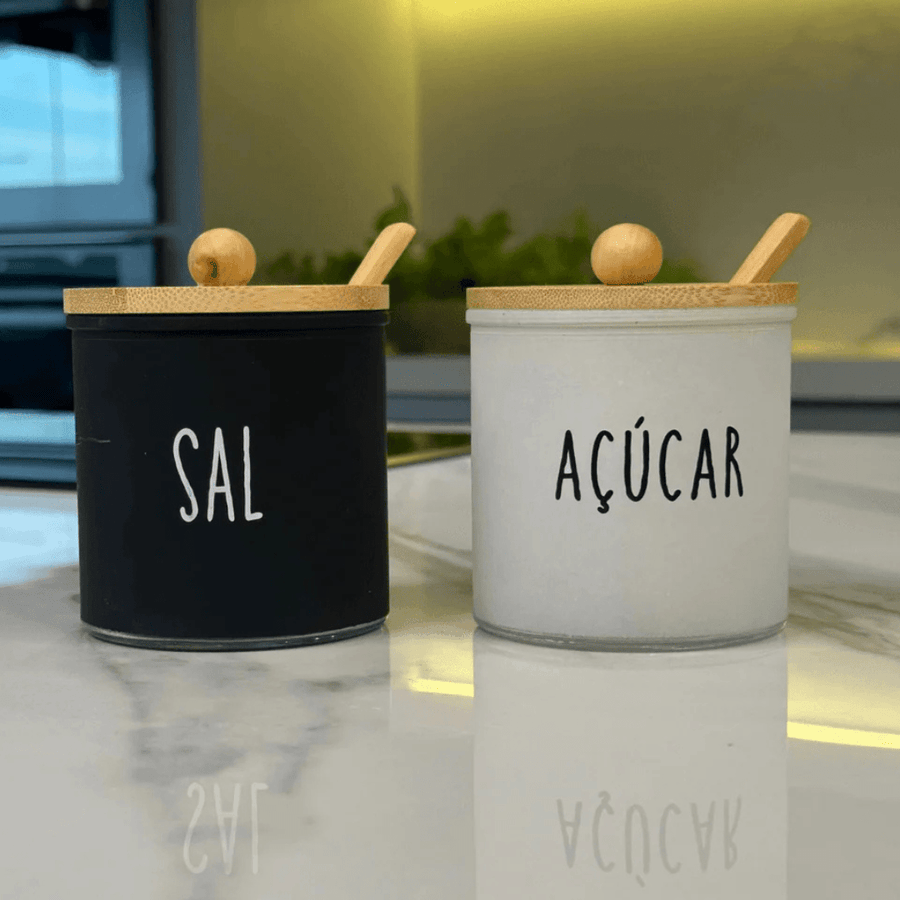 Kit Saleiro e Açucareiro de Vidro Doha Preto e Branco 2 Peças - Ela Decora