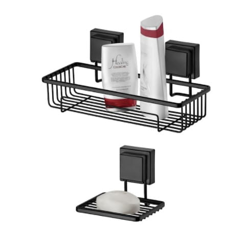 Kit Suporte Para Shampoo + Saboneteira com Ventosa Preto - Ela Decora
