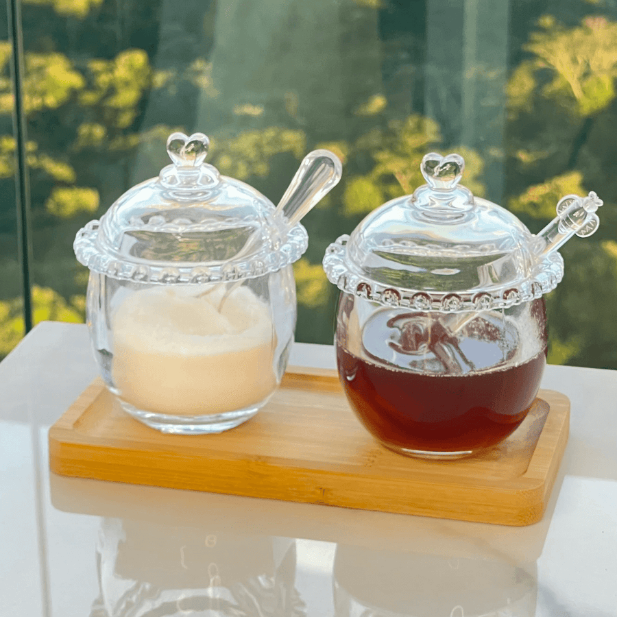 Kit Meleira + Açucareiro de Cristal Detalhes de Coração 2 Peças