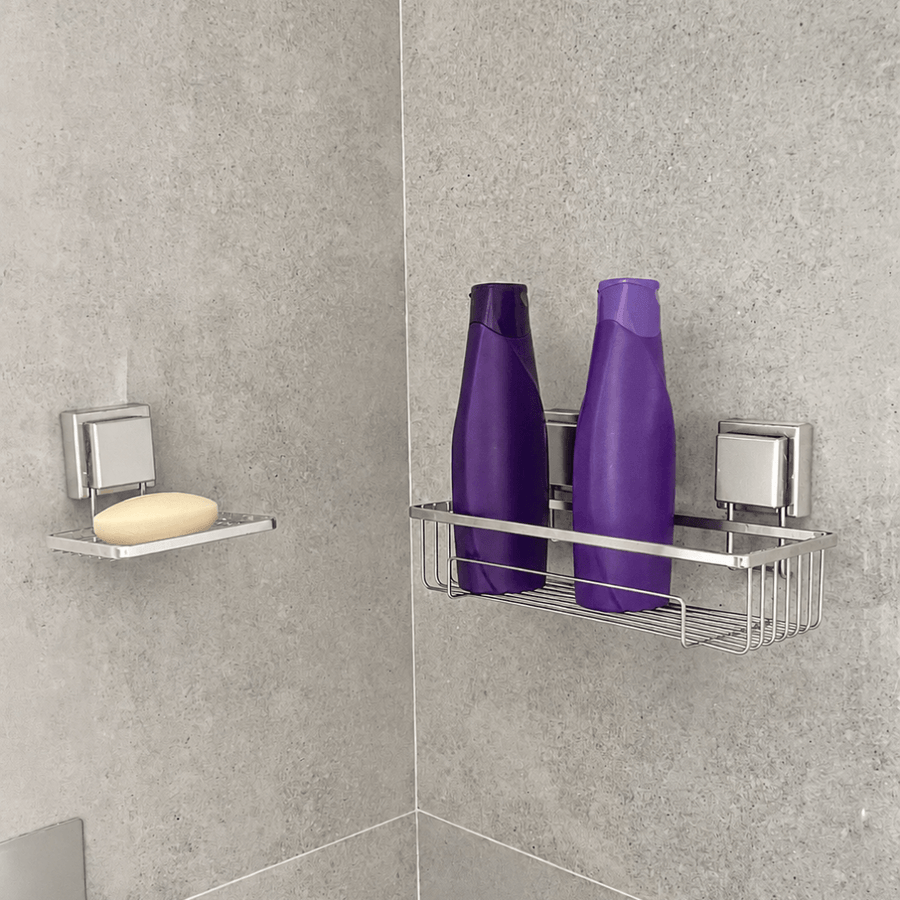 Kit Porta Shampoo e Saboneteira com Ventosa Cromado