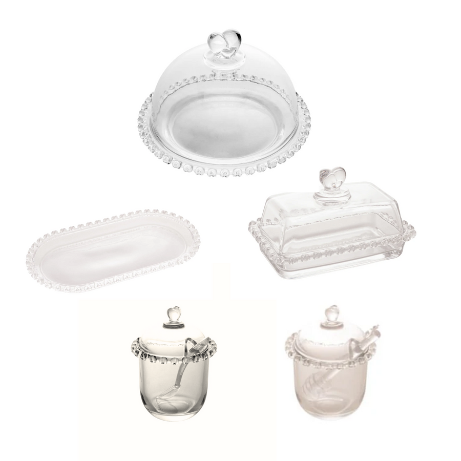 Kit para Mesa Posta de Cristal Pearl Coração 5 Peças