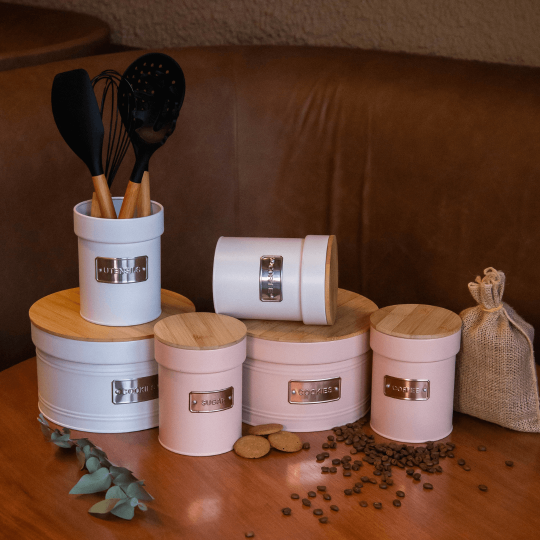 Lata Porta Condimentos Açúcar Rose Matte Sugar 1 Litro 14,5cm x 11,2cm - Ela Decora