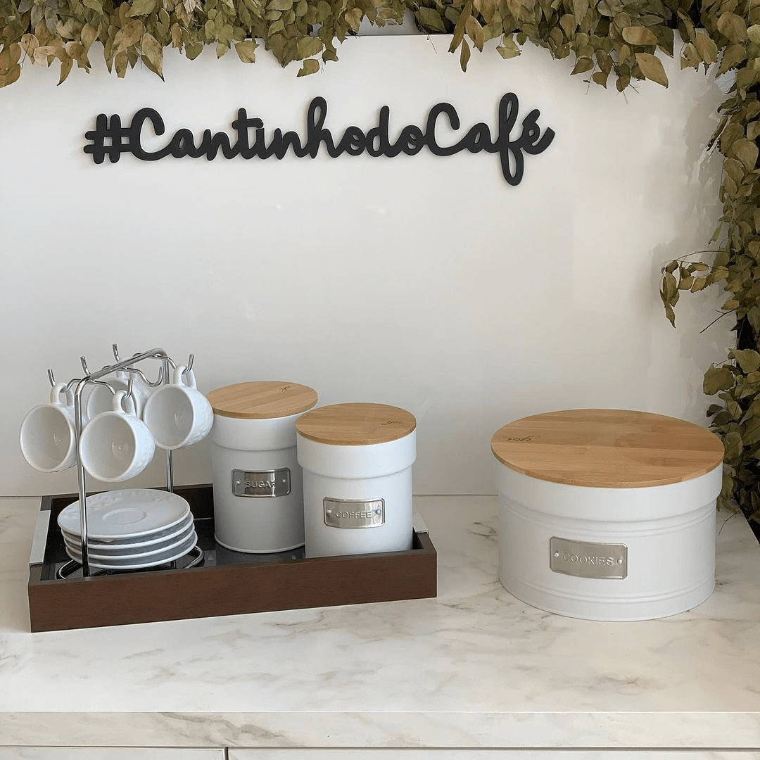 Lata Porta Condimentos Café Branco Matte Coffee 1 Litro 14,5cm x 11,2cm - Ela Decora