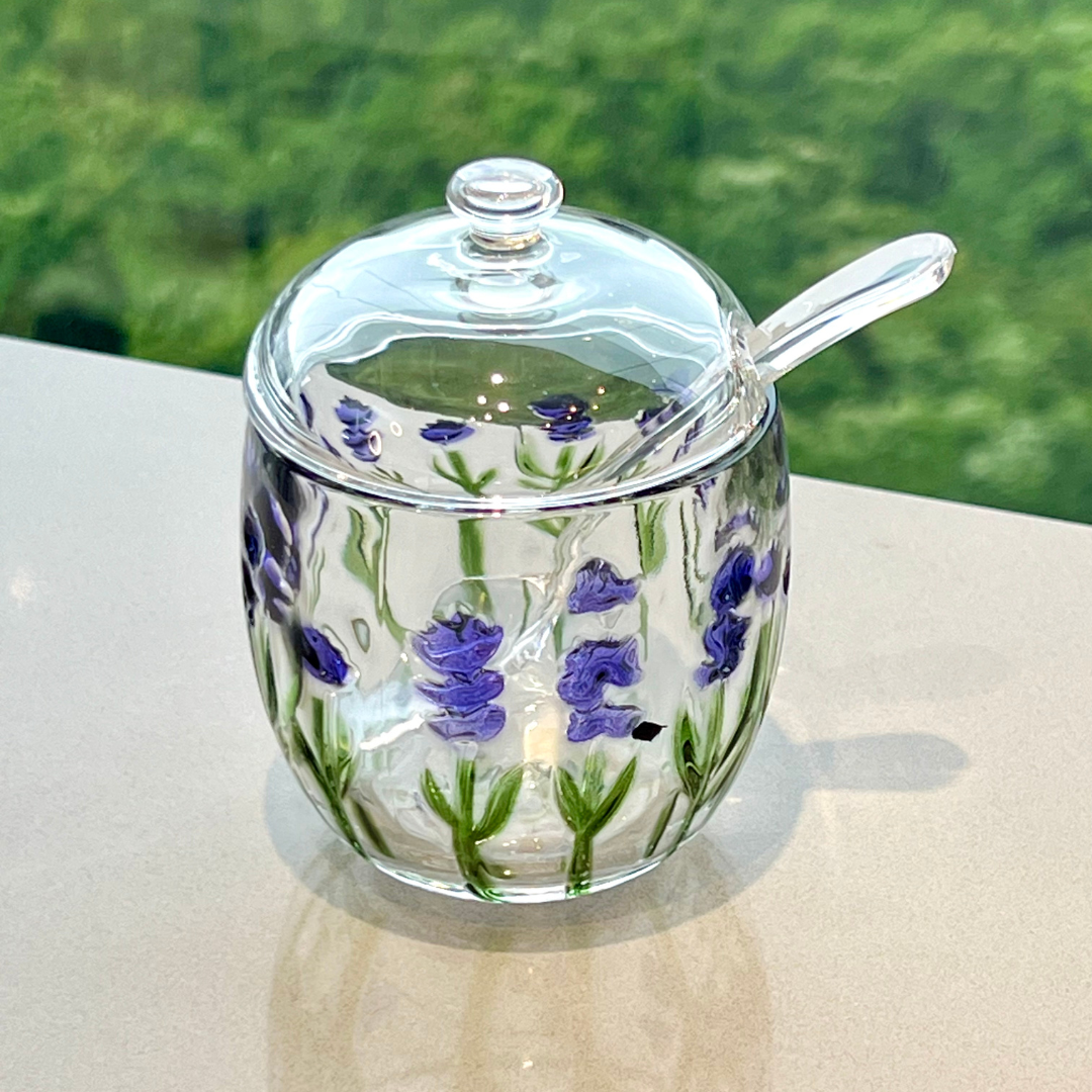 Açucareiro de Cristal com Colher e Tampa Lavanda 8,5cm