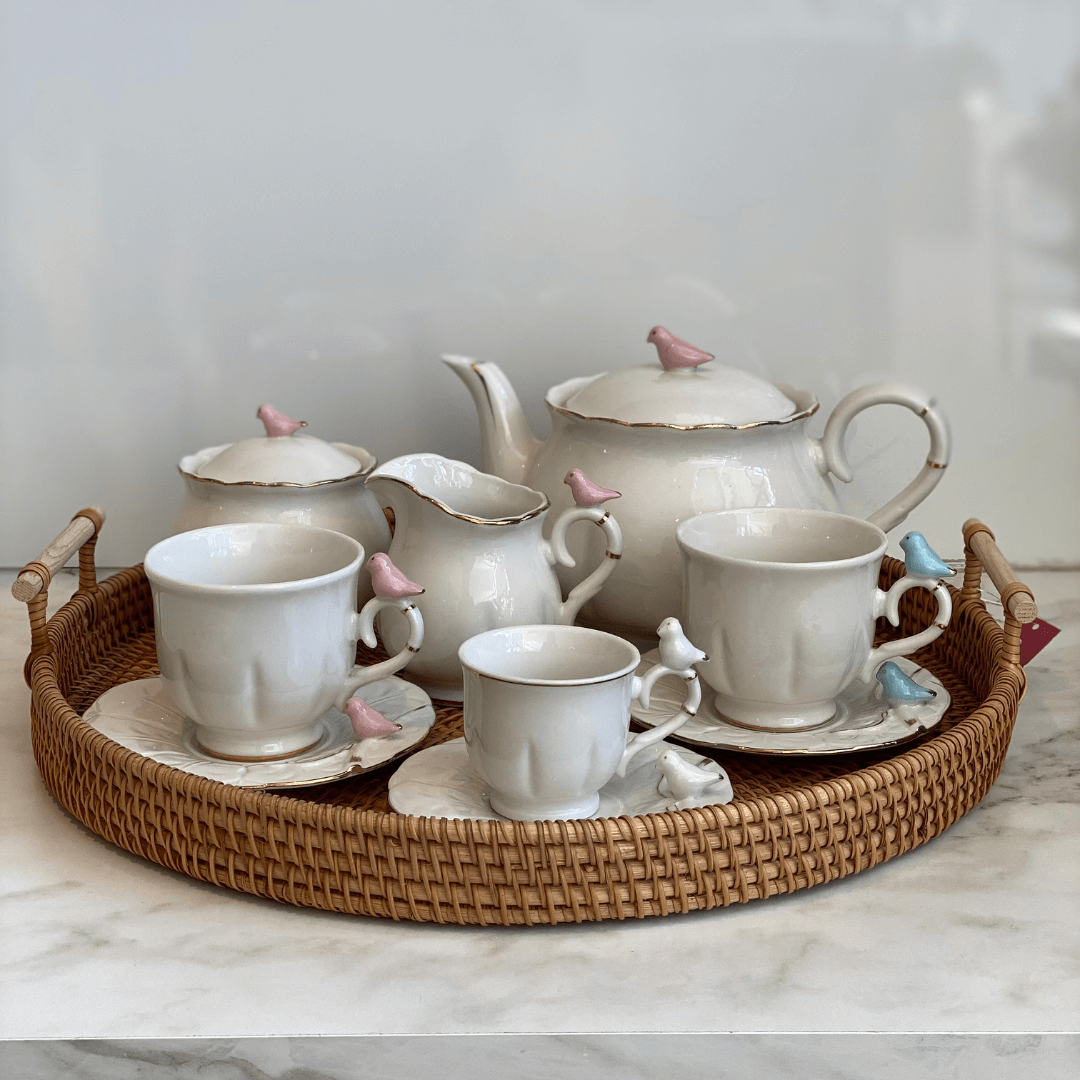 Leiteira em Porcelana Birds Branca 230ml - Ela Decora