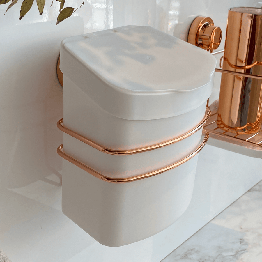 Suporte Com Lixeira De Fixação Ventosa Branca Rose Gold 2,5 Litros