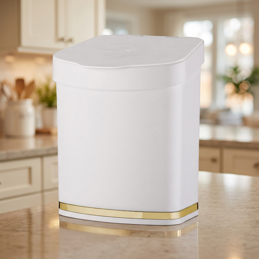 Lixeira 2,5 Litros Branco e Dourado
