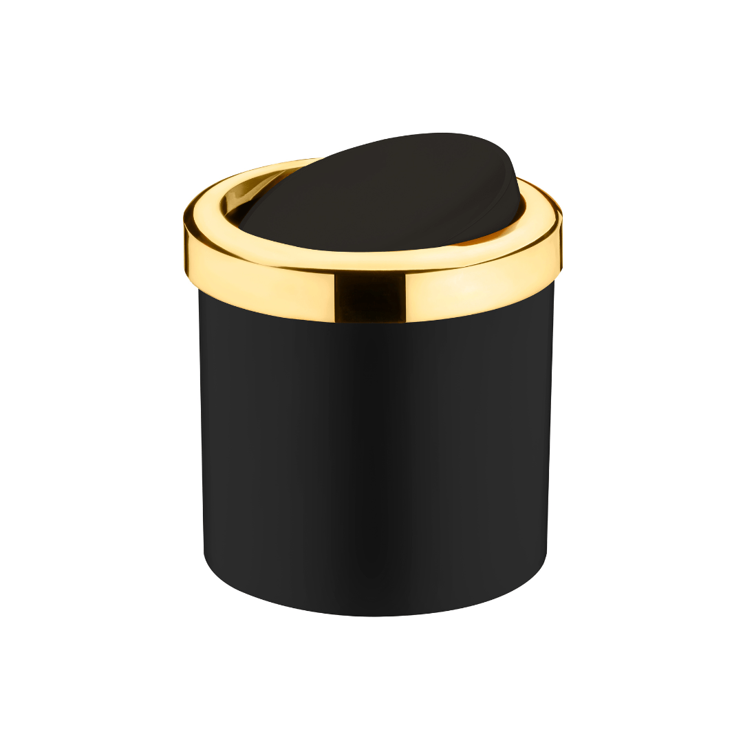 Lixeira Basculante 5 Litros Preta com Dourado - Ela Decora
