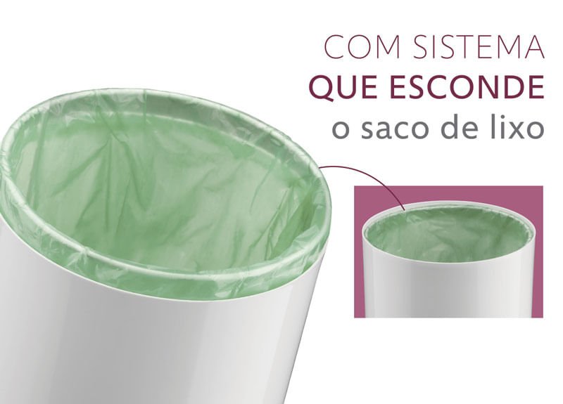 Lixeira Branca com Tampa Rose Gold 8 Litros - Ela Decora
