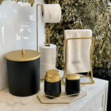 Lixeira Com Tampa 5 Litros Preto Com Dourado Fosco - Ela Decora