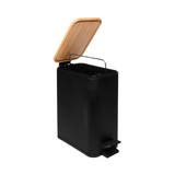 Lixeira Quadrada com Pedal de Metal e Tampa de Bambu Preta 5 L