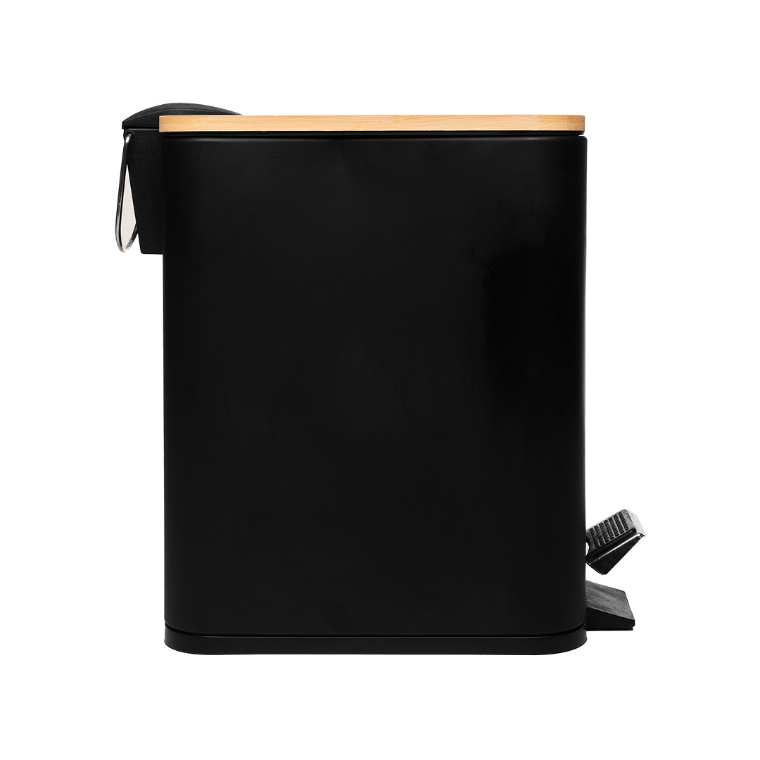 Lixeira Quadrada com Pedal de Metal e Tampa de Bambu Preta 5 L