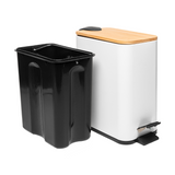 Lixeira Quadrada com Pedal de Metal e Tampa de Bambu Branca 5 L