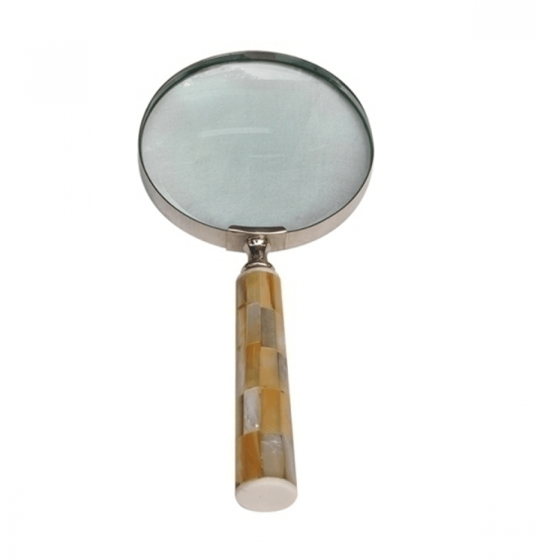 Lupa de Aumento em Madre Perola Cromado 22cm x 10cm - Ela Decora