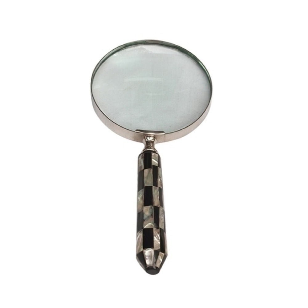 Lupa de Aumento em Madre Perola Preto e Cromado 22,5cm x 10cm - Ela Decora
