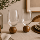 Jogo 2 Taças Base Esfera para Vinho Madeira Acacia e Cristal 520ml