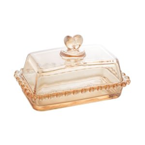 Manteigueira com Tampa de Cristal Coração Âmbar Metalizado 17cm - Ela Decora