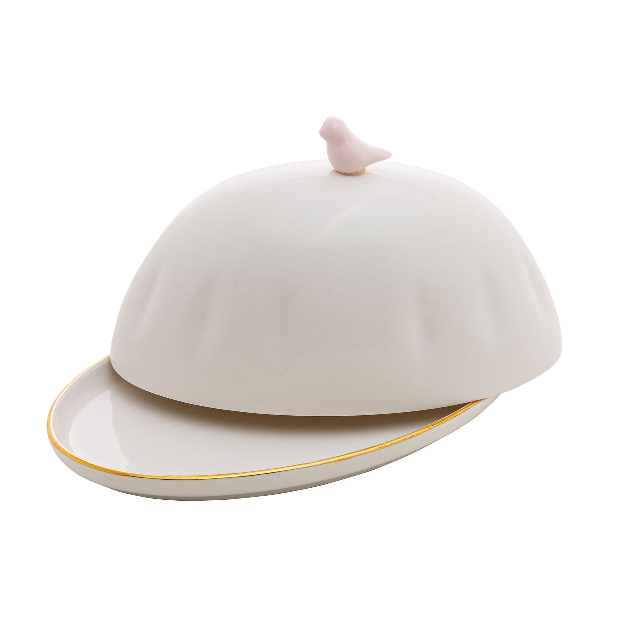 Manteigueira com Tampa em Porcelana Birds Branca 16cm - Ela Decora
