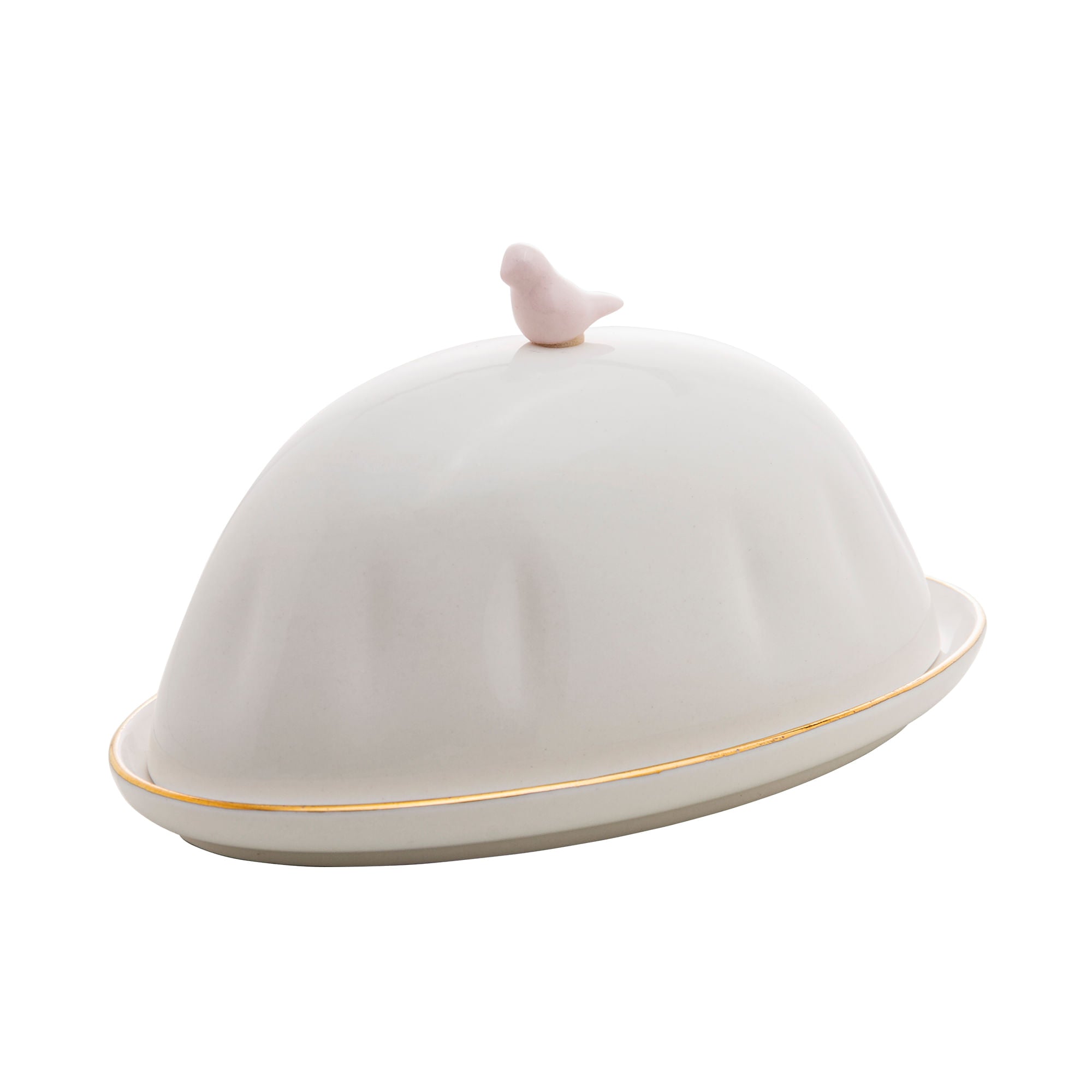 Manteigueira com Tampa em Porcelana Birds Branca 16cm - Ela Decora